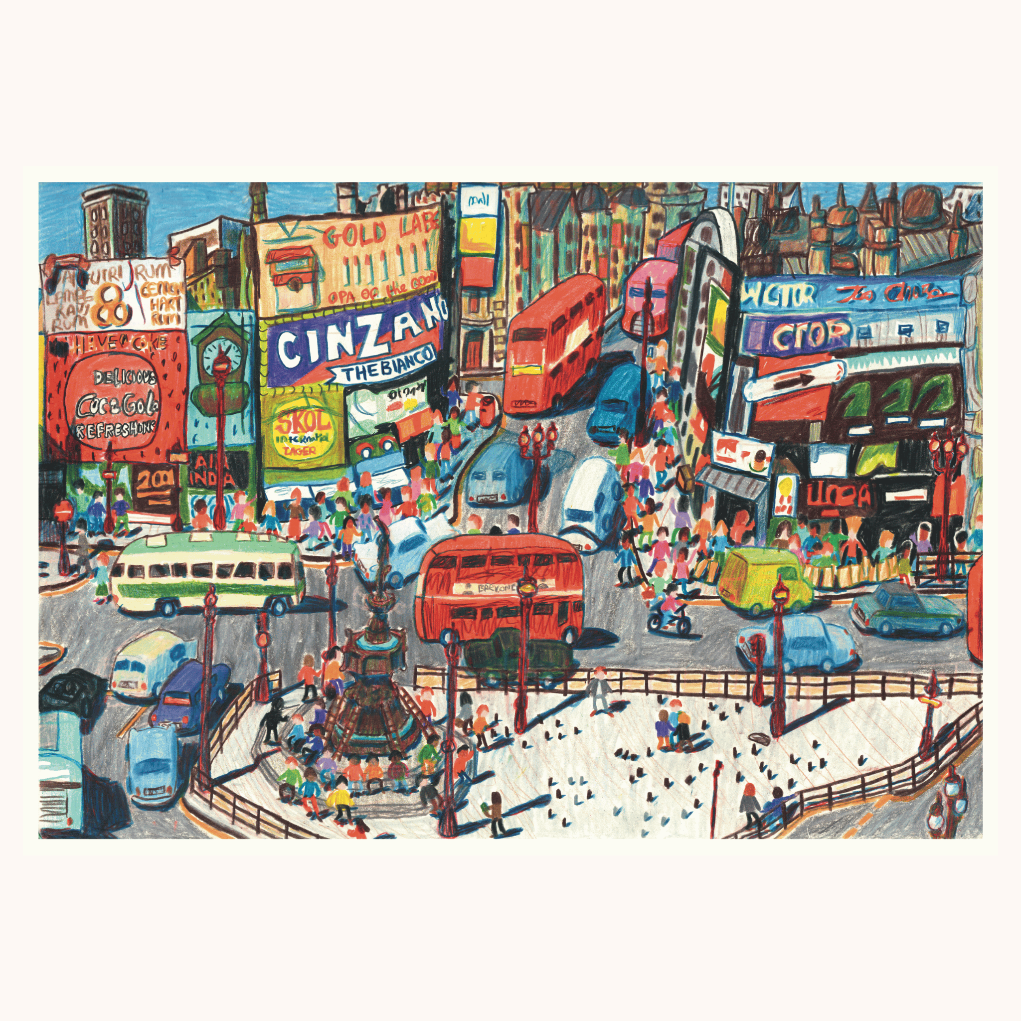 London Piccadilly - Hand-Drawn Coloured Pencil Art Print